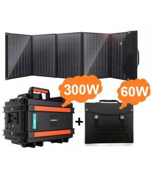 AUMOON BPS-300W (Пік 600Вт) 330Wh / 90000mAh + сонячна панель 60W портативний сонячний генератор електростанція із зарядкою від сонячної панелі.