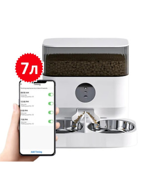 Годівниця для котів та собак автоматична Pet Life DU7L-WH WiFi 7,0л. з двома тарілками Біла