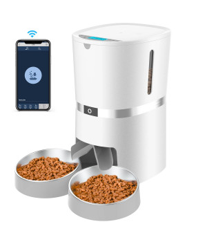 Годівниця для котів та собак автоматична Honeyguaridan S36D WiFi, 4л, 2 тарілки,  Біла